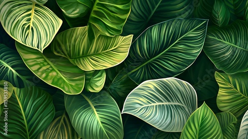 Wallpaper Mural Green Leaf Collection: Artistic Watercolor and Detailed Digital Illustrations Featuring Clovers, Tropical Leaves, Falling Foliage, and Textured Dry Leaves - Perfect for Nature-Themed Designs and Decor Torontodigital.ca