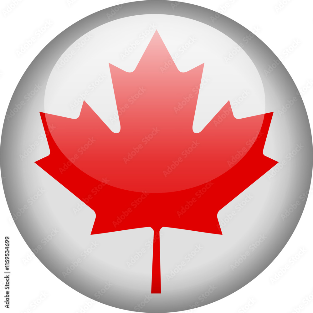 Circular glossy button with the Canadian national flag, a symbol of Canada and its national identity. Circular glossy button with the Canadian national flag, a symbol of Canada and its national identity.