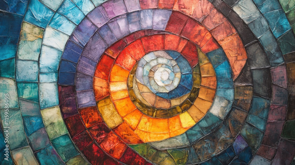 Fototapeta premium Colorful mosaic tiles creating a stunning spiral pattern
