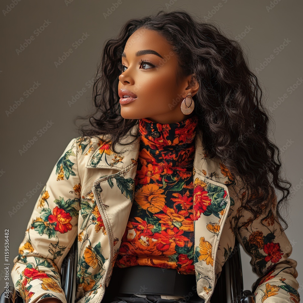 portrait of a woman in clothes with floral pattern portrait of a woman in clothes with floral pattern