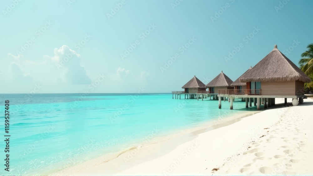 Tropical Beachfront Bungalows Over Turquoise Water Tropical Beachfront Bungalows Over Turquoise Water