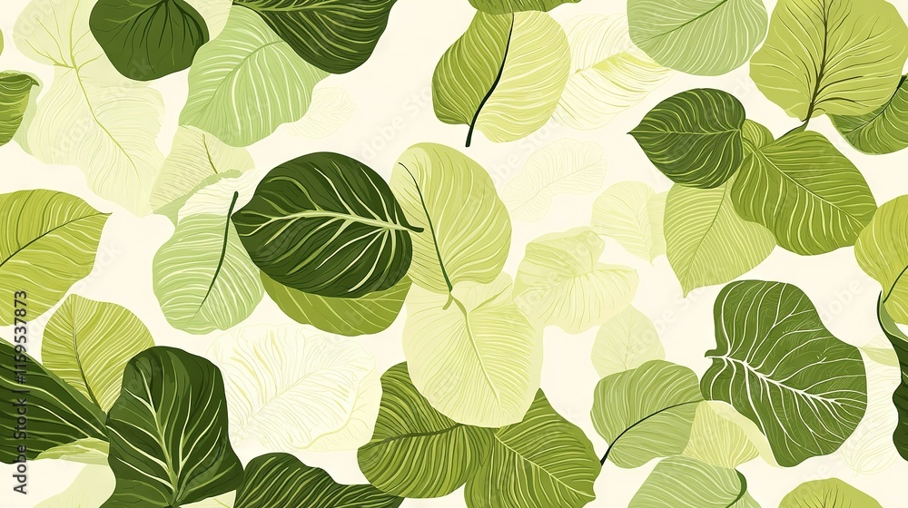 Fototapeta premium The picture features alternating rows of green and white foliage against a solid white backdrop, with a central stripe of green and white running through it