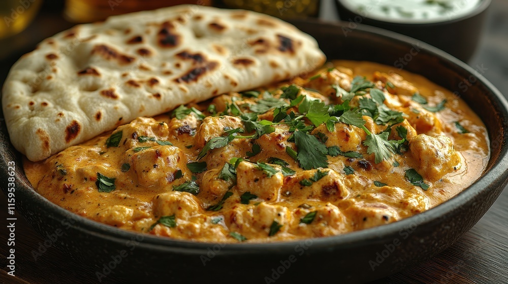 Vibrant Plate of Butter Chicken with Creamy Tomato Gravy Vibrant Plate of Butter Chicken with Creamy Tomato Gravy