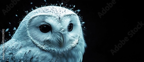 Close-up of a snowy owl with icy effect. photo