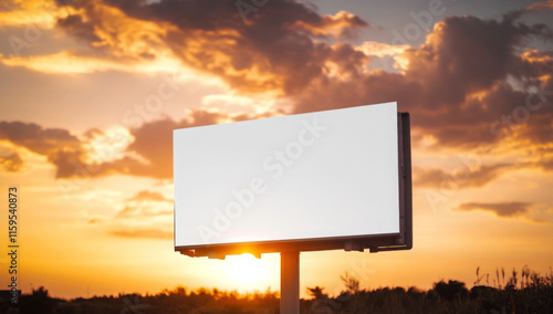 Marketing Billboard. Empty Large Format Sign against a Sunset Evening Sky. Mockup Template. 
 photo