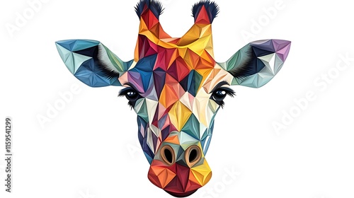 Vibrant Geometric Giraffe Portrait: A Colorful Digital Illustration AI Generated photo