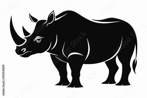 Wild black Rhino Silhouette on white background. Black and white rhino vector silhouette. Animal Silhouette. Vector illustration.