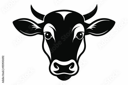 Cow black vector icon on white background. cow head logo silhouette , bull logo , animal logo vector black
 photo