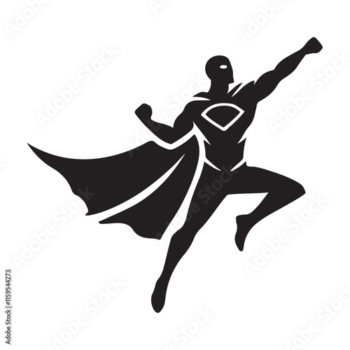 Superhero Silhouette Leaping into Action Dynamic Pose