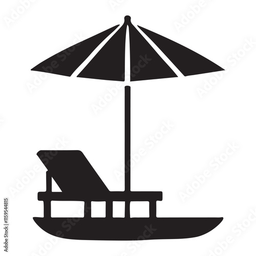 Beach Umbrella and Lounge Chair Silhouette for Summer Vacation