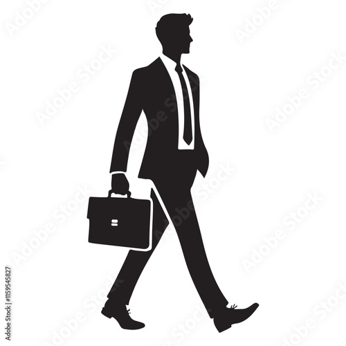 Walking Businessman Silhouette Carrying Briefcase