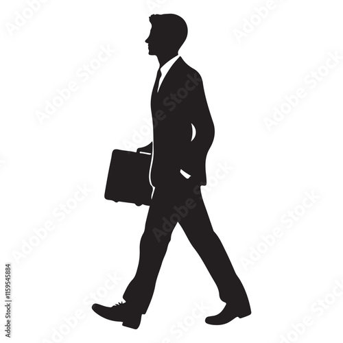 Side Profile Silhouette Businessman Walking with Briefcase