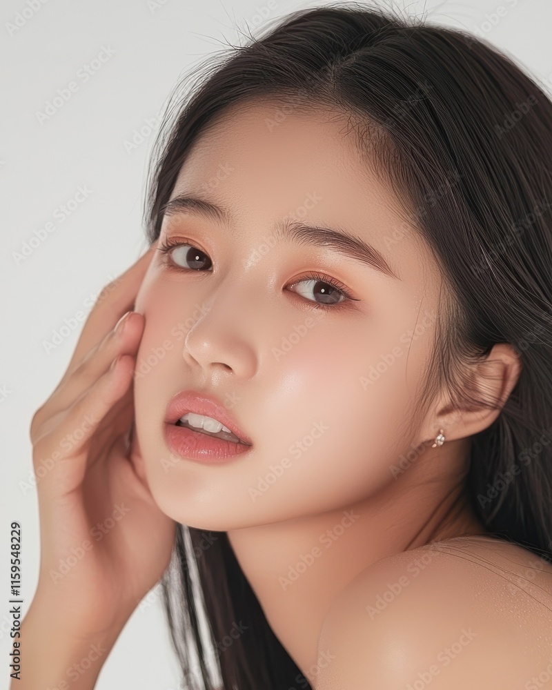 Elegant asian woman portrait studio setting beauty minimalist environment close-up focus unique aesthetic Elegant asian woman portrait studio setting beauty minimalist environment close-up focus unique aesthetic