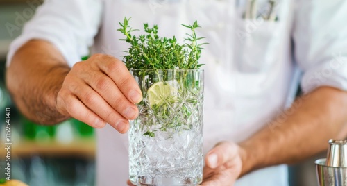 Erfrischende Frühlingscocktails mit handgemachten Kräutergarnituren photo