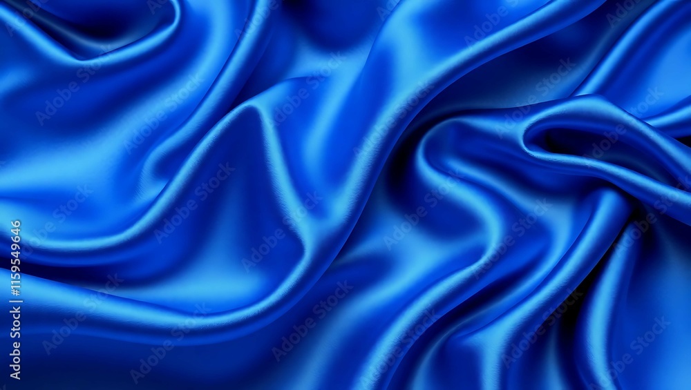 Obraz premium This image showcases a vibrant, deep blue silk fabric with beautifully flowing drapes and folds