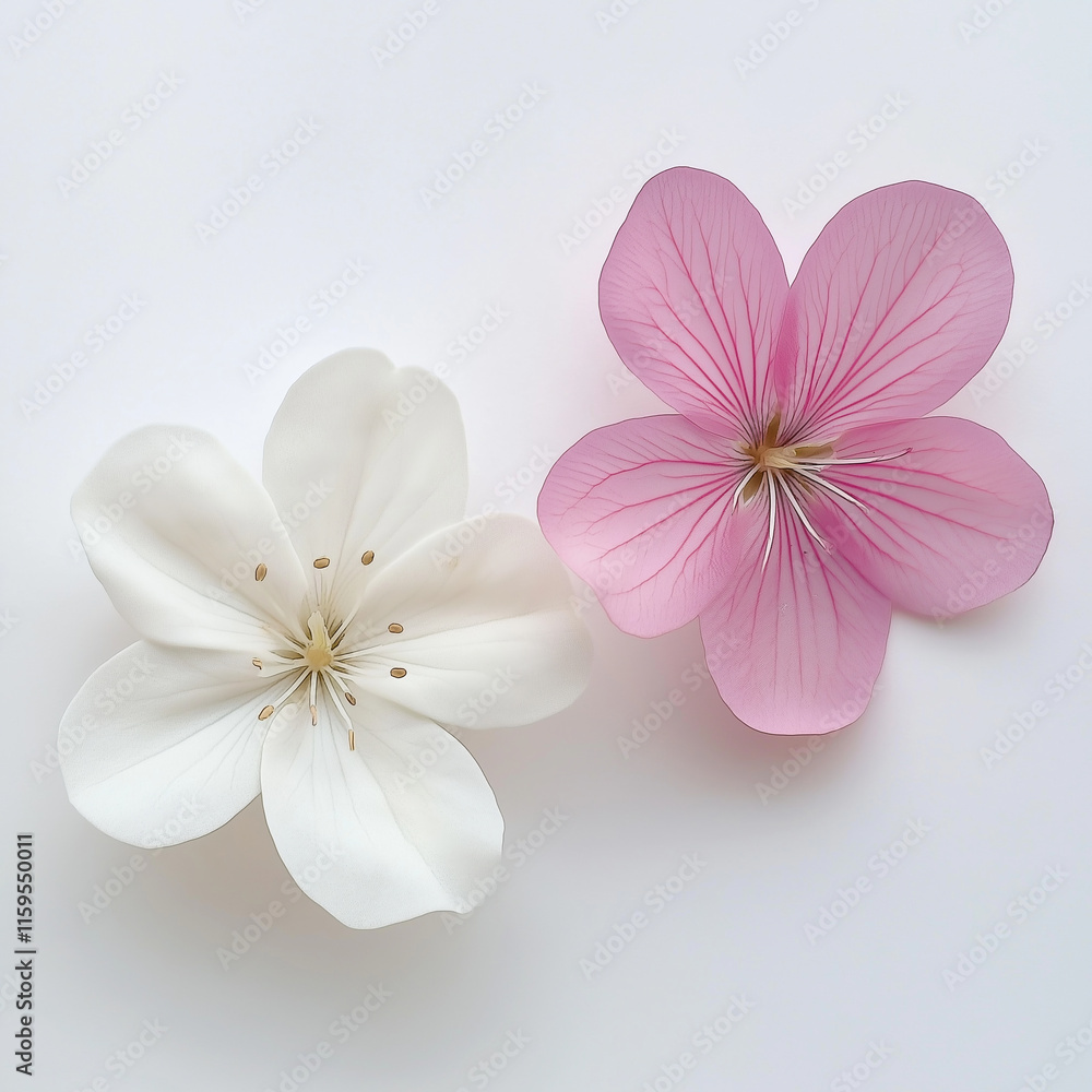 Pink and White Flowers Closeup Botanical Floral Design Delicate Petals Pink and White Flowers Closeup Botanical Floral Design Delicate Petals