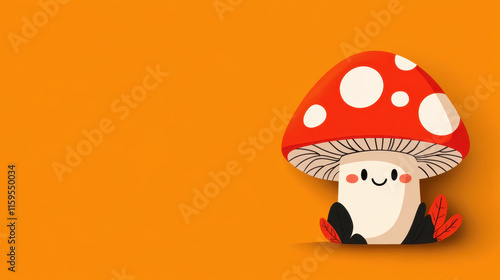 Doodle, A whimsical image of a polka-dotted mushroom with a cheerful expression, perfect for playful and creative themes in design or illustration. photo