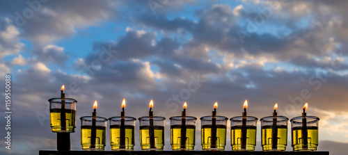 Hanukkah design. Image depicts Jewish Holiday of Miracle Light – Hanukkah, se...