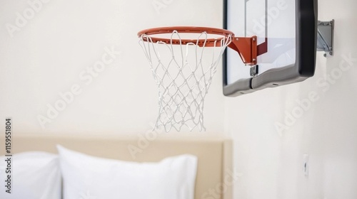 Mini-Basketballkorb im Schlafzimmer für Indoor-Spaß und aktives Spielen photo