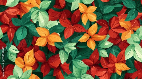 Wallpaper Mural   A cluster of mixed-colored leaves with green leaves on one side and orange and green leaves on the other Torontodigital.ca