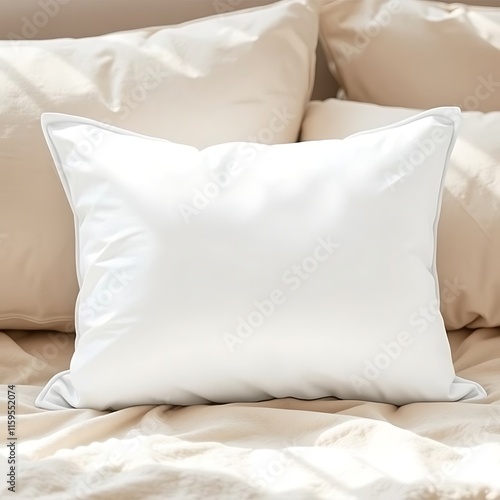 White Pillow on Beige Bedding Soft Comfort Home Decor