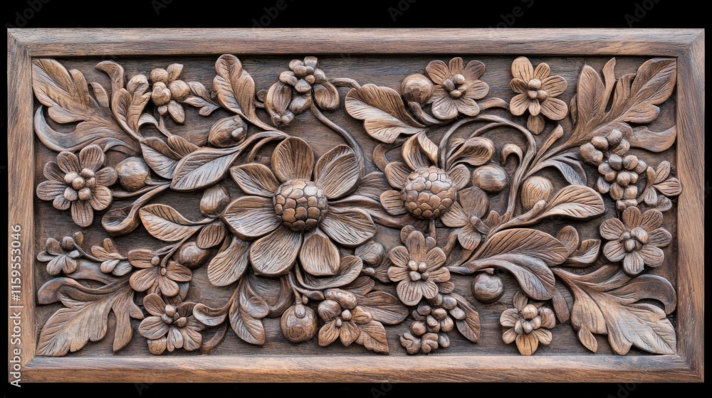 Aufwendige balinesische Holzschnitzerei mit Blumenmotiv für Kunst und Dekoration Aufwendige balinesische Holzschnitzerei mit Blumenmotiv für Kunst und Dekoration