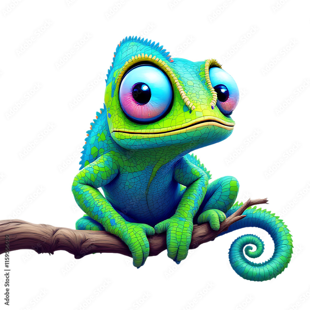 Fototapeta premium Cartoon vibrant Chameleon with Big Eyes Blending, ai generated