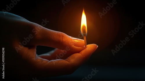 match burning in fingers in macro isolated on black background close up copy space