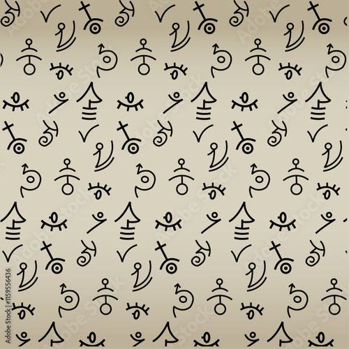 Hieroglyphs vector pattern. Runes seamless symbols.