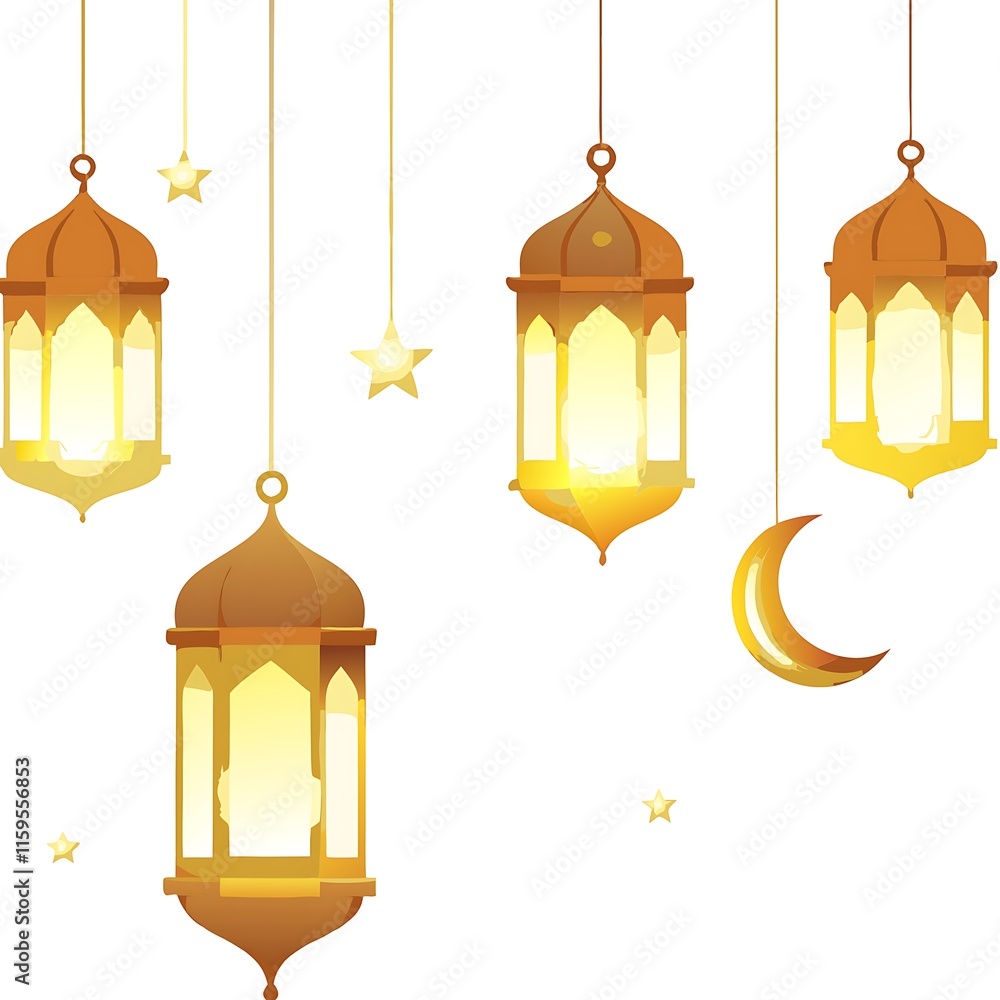 Ramadan Kareem Greeting with Golden Mosque and Crescent Moon Ramadan Kareem Greeting with Golden Mosque and Crescent Moon