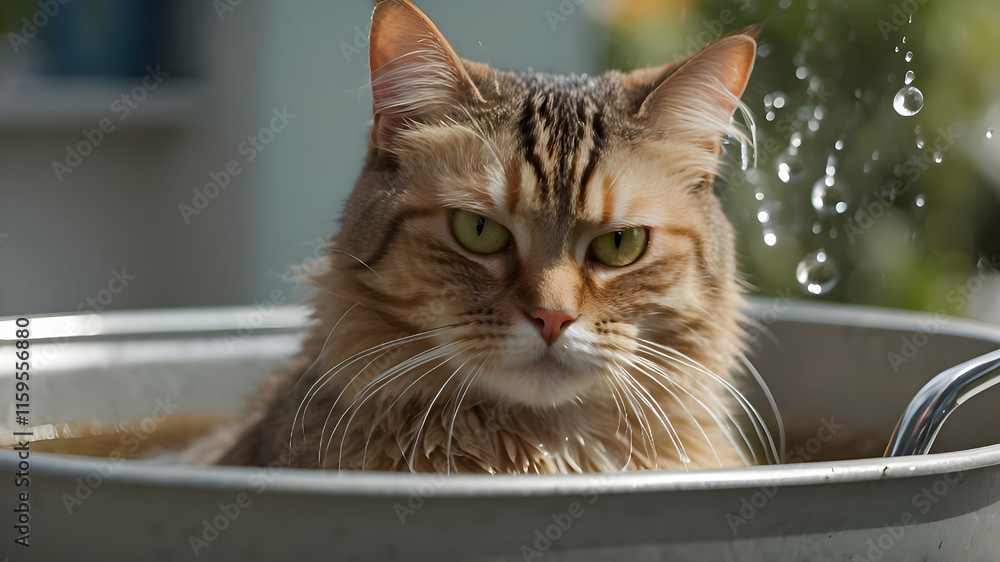 an angry cat because he is taking a bath | cat hygiene | pet cleaning