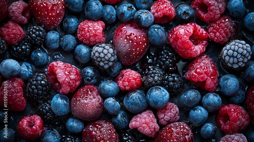 Assorted fresh berries close-up on a dark background Assorted fresh berries close-up on a dark background