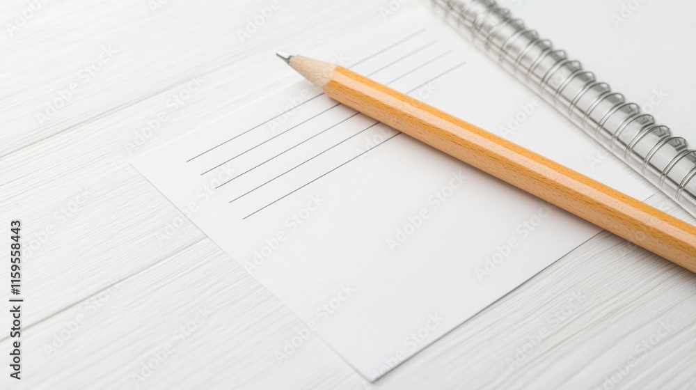 Mitarbeiter-Feedback-Umfrageprozess mit Bleistift und Notizblock auf sauberer weißer Schreibtischoberfläche Mitarbeiter-Feedback-Umfrageprozess mit Bleistift und Notizblock auf sauberer weißer Schreibtischoberfläche