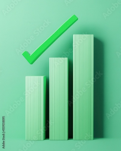 A green-themed bar graph with three ascending bars, topped by a check mark, symbolizes growth and success.