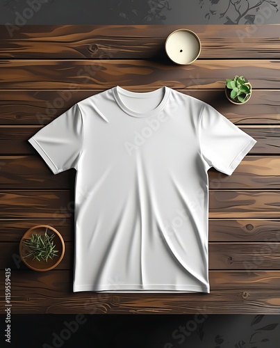 White Tshirt Mockup on Dark Wooden Surface