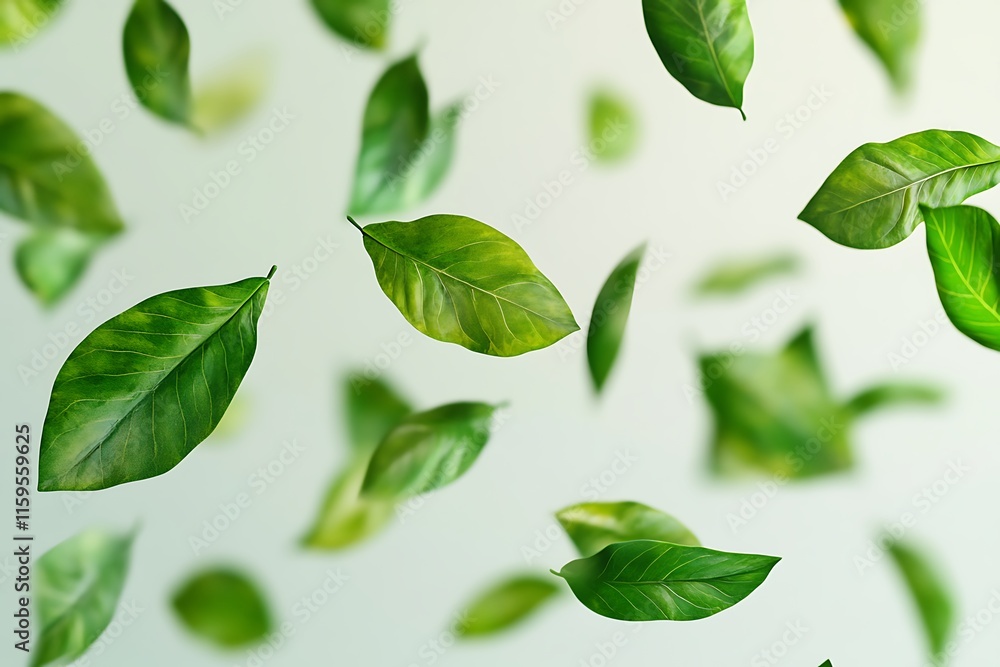 Fototapeta premium Green Leaf Collection: Artistic Watercolor and Detailed Digital Illustrations Featuring Clovers, Tropical Leaves, Falling Foliage, and Textured Dry Leaves - Perfect for Nature-Themed Designs and Decor