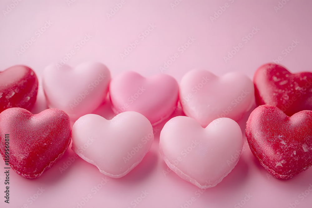 Romantic heart candies border on pink backdrop for valentine's day Romantic heart candies border on pink backdrop for valentine's day
