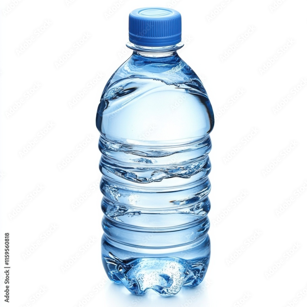 Naklejka premium Transparent bottle with water and blue cap.