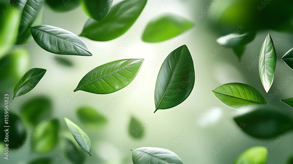 Naklejka premium Green Leaf Collection: Artistic Watercolor and Detailed Digital Illustrations Featuring Clovers, Tropical Leaves, Falling Foliage, and Textured Dry Leaves - Perfect for Nature-Themed Designs and Decor