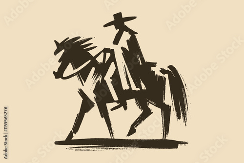 Vintage hand drawn vector illustration of a cowboy riding a horse