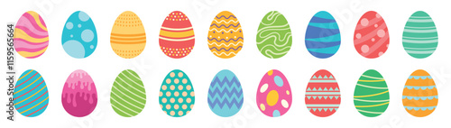 Easter egg set. Colorful eggs, ornament, pattern, decorative, dyed egg.