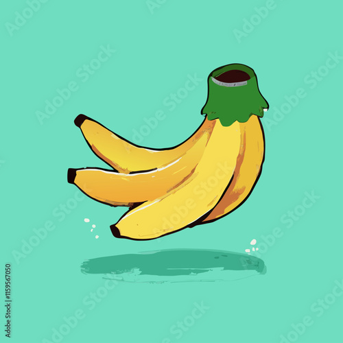 Illustration of fresh yellow bananas and a single banana on a white background