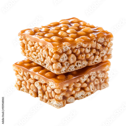 Salted caramel rice krispie treats isolated on transparent background photo