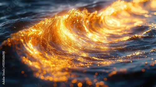 Golden wave reflection ocean high-resolution nature texture serene environment close-up view fluid glossy concept photo