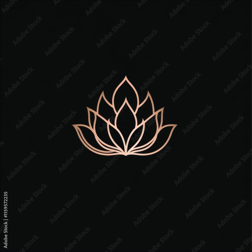 Fototapeta premium Golden lotus flower blooming on black background representing purity and enlightenment, logo for spa