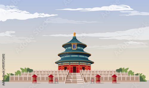 Temple of Heaven - complex of imperial religious buildings in Beijing China - Stock Illustration