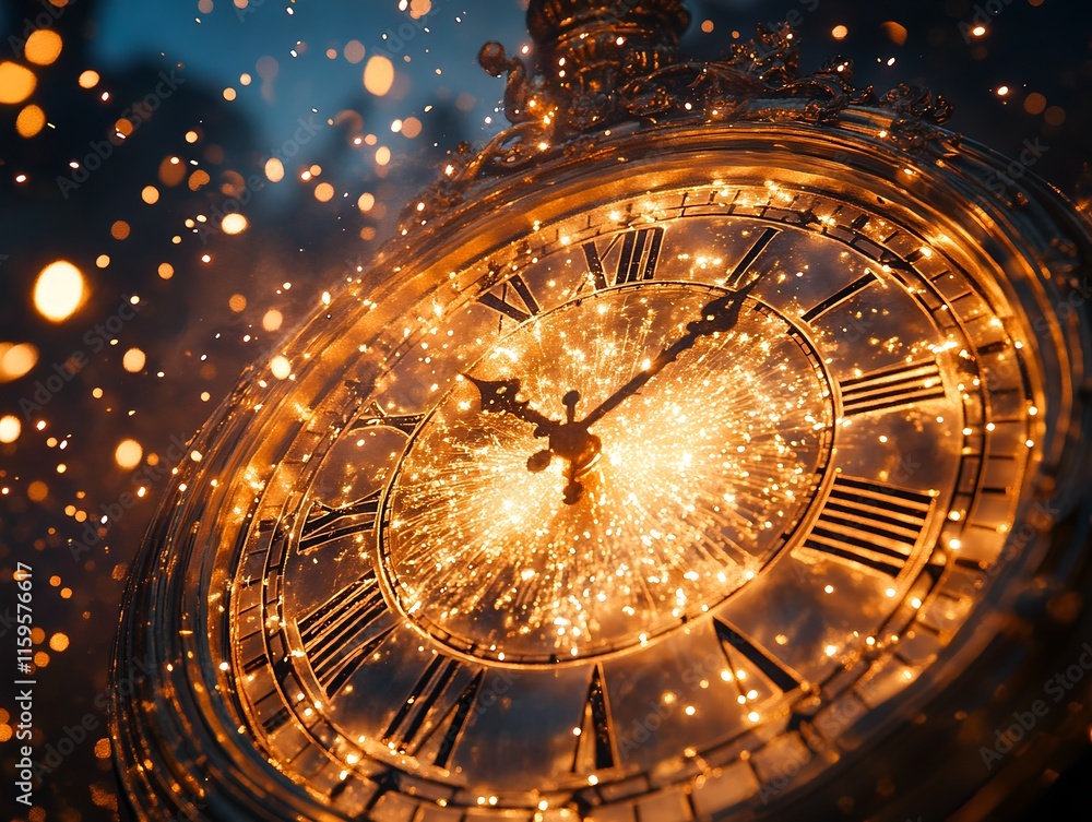 Obraz premium Dramatic Countdown Clock Captures Radiant Fireworks Burst