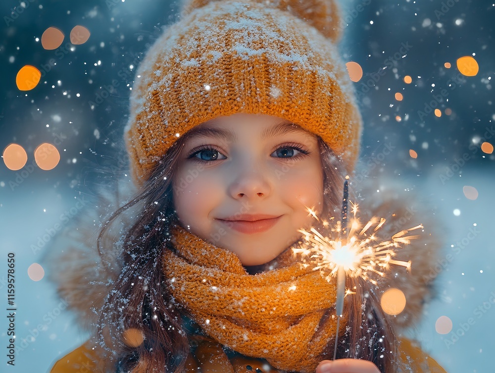 Sparkling Snowfall and Festive Fireworks in the Twilight Sky Sparkling Snowfall and Festive Fireworks in the Twilight Sky