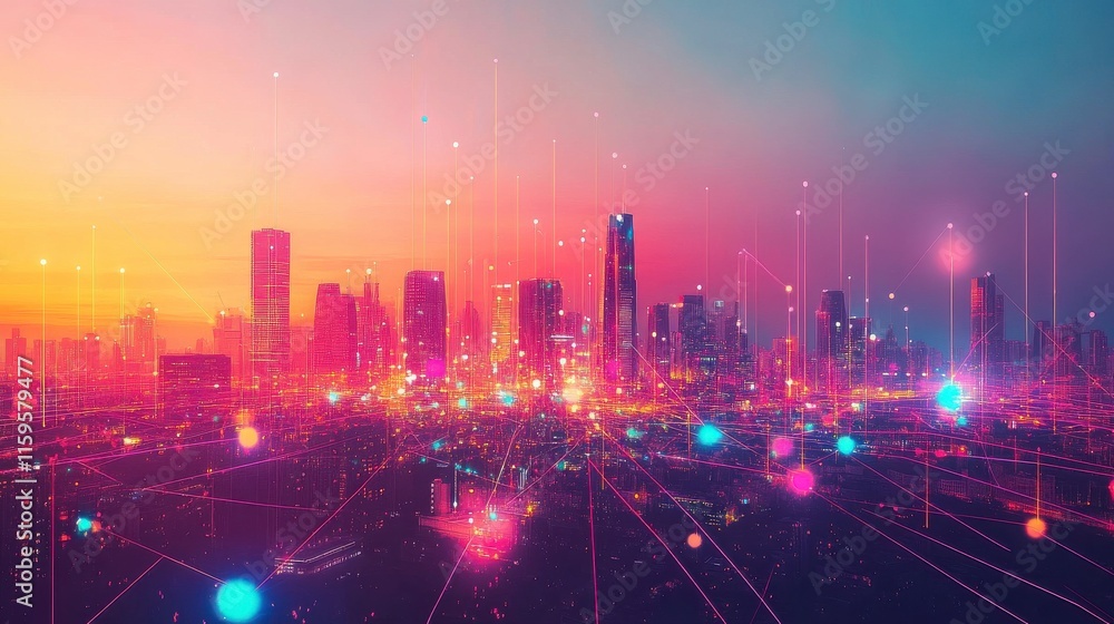 Fototapeta premium Vibrant Cityscape with Soft Light and Glowing Effects