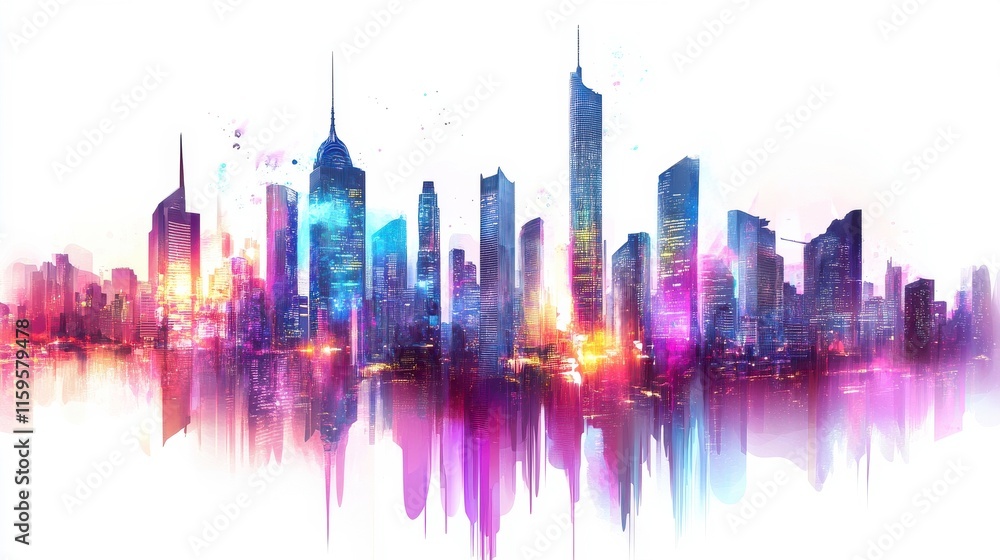 Obraz premium Vibrant Cityscape with Glowing Colors and Light Effects